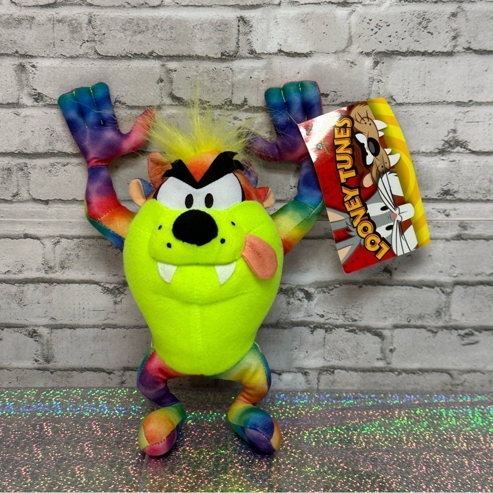 WB Looney Tunes TAZ Plush Rainbow Tie Die Tasmanian Devil Stuffed Animal *RARE*